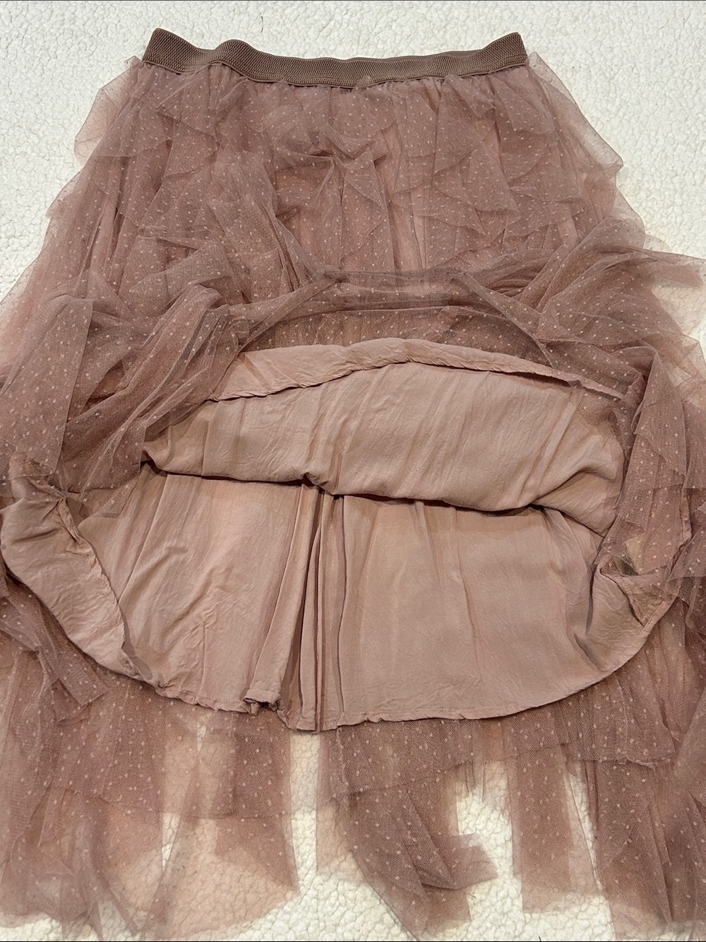 Anthropologie Chéri Ruffled Tulle Midi Skirt size Large Petite Pink Swiss Dot - Picture 11 of 13